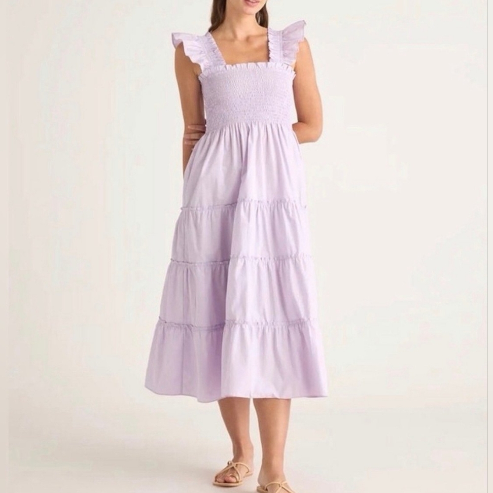 QUINCE | 100% Organic Cotton Poplin Smocked Midi Dress | Lavender | XL